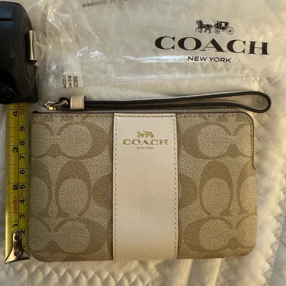 Coach Tan and Cream Signature Wristlet - Picture 3 of 7